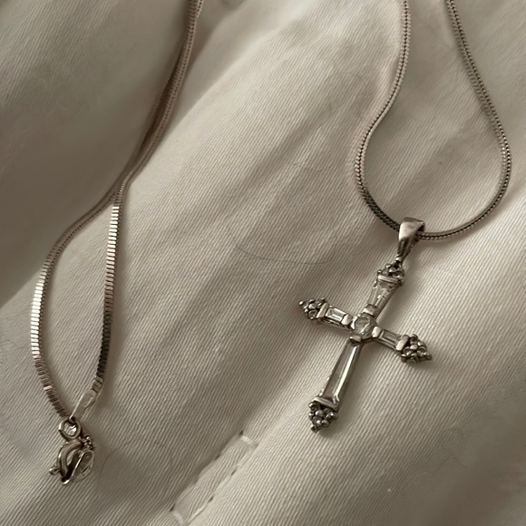 Gorgeous Silver Chain w Sterling CrossCZ Bagets Diamonds/929 FAS Expensive chain - Picture 1 of 11